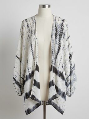 Anthropologie Vada Gold Shimmer Tie Dye Navy & White Cocoon Kimono One Size
